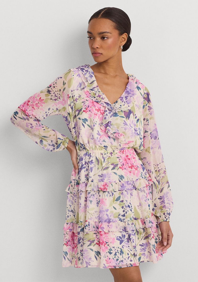 Floral Crinkle Georgette Surplice Dress