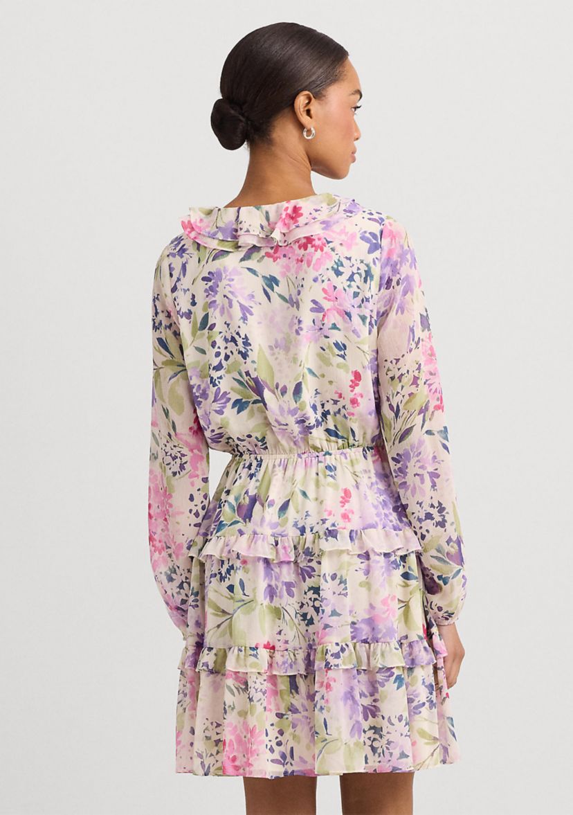 Floral Crinkle Georgette Surplice Dress