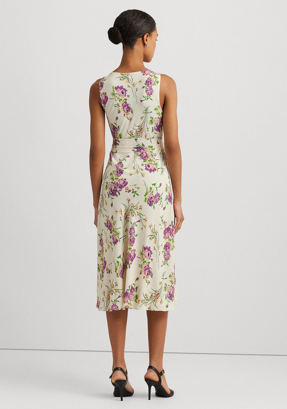 Floral Belted Crepe Sleeveless Dress