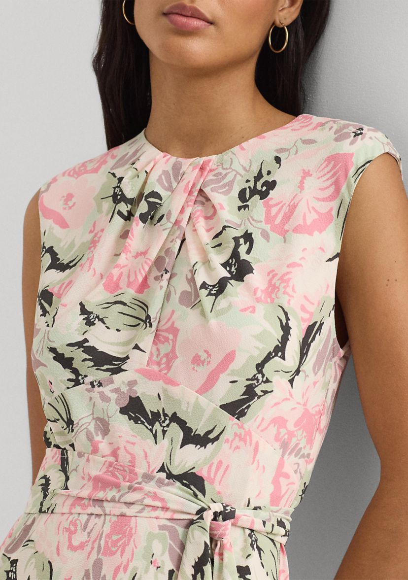 Womens Floral Bubble Crepe Cap-Sleeve Dress