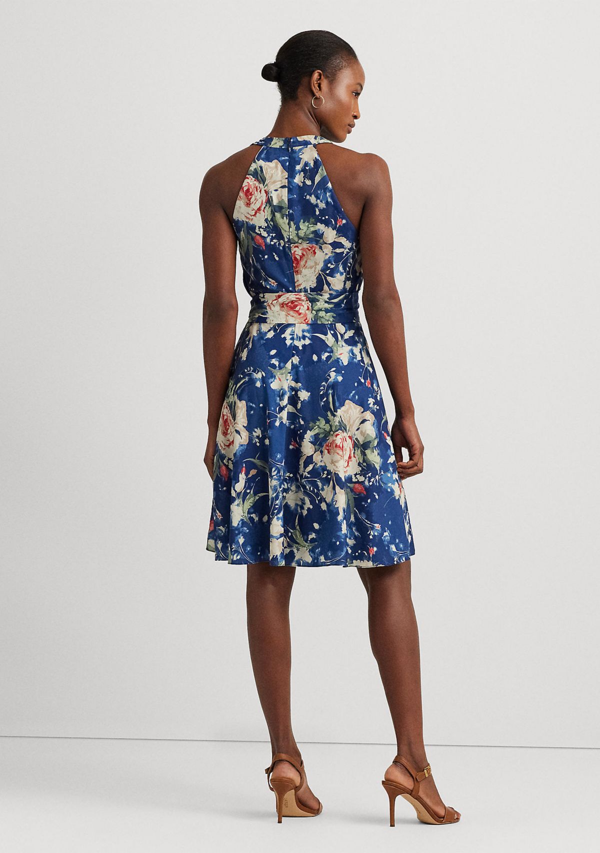 Floral Belted Crepe Sleeveless Dress