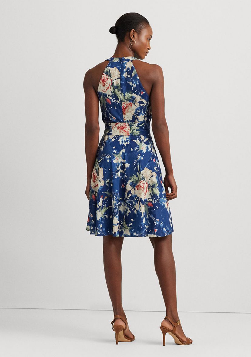 Floral Belted Crepe Sleeveless Dress