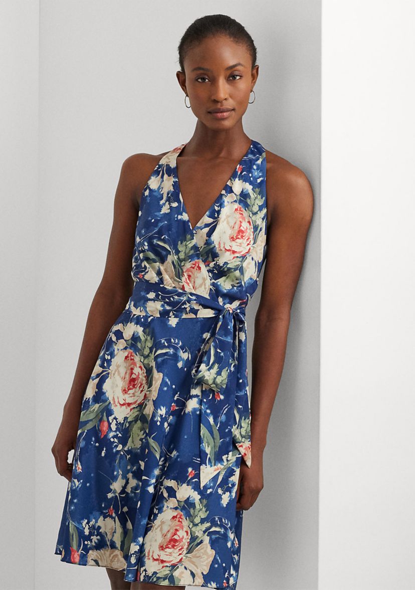 Floral Belted Crepe Sleeveless Dress