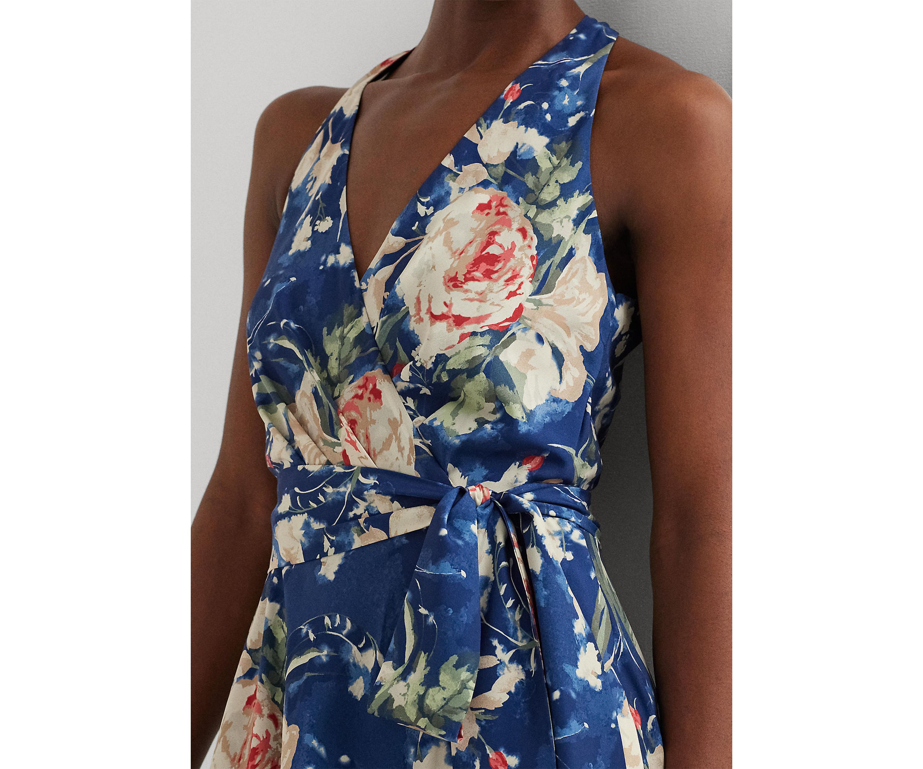 Floral Belted Crepe Sleeveless Dress