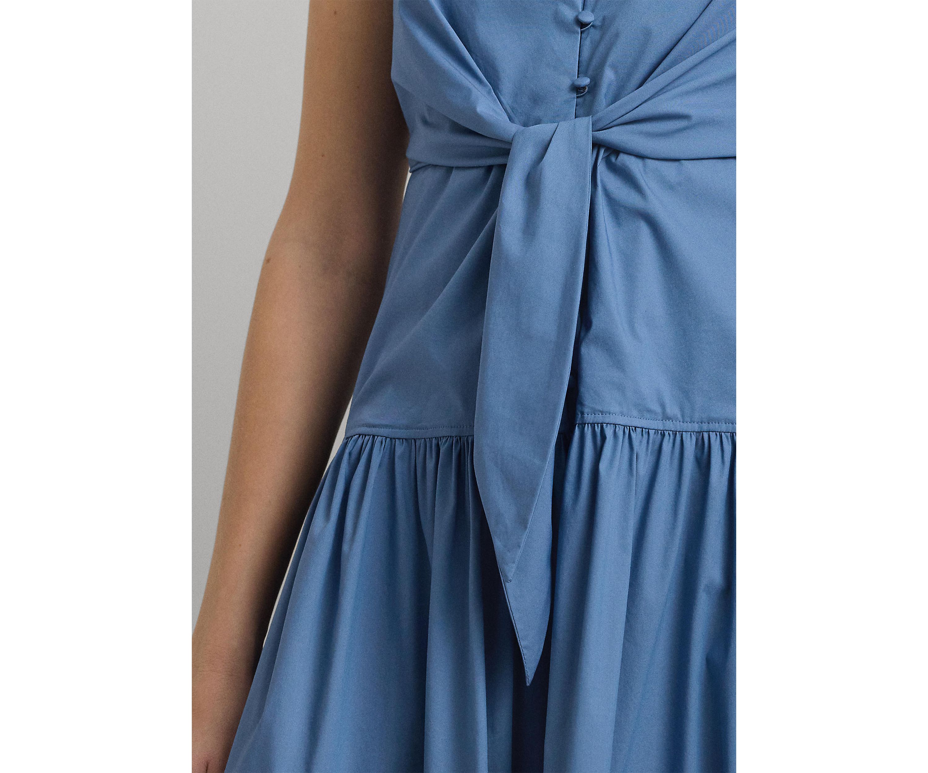 Cotton Blend Tie Front Tiered Dress