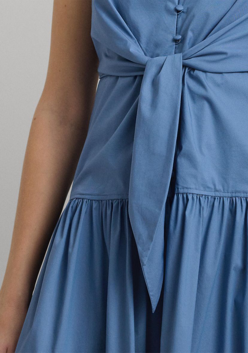 Cotton Blend Tie Front Tiered Dress