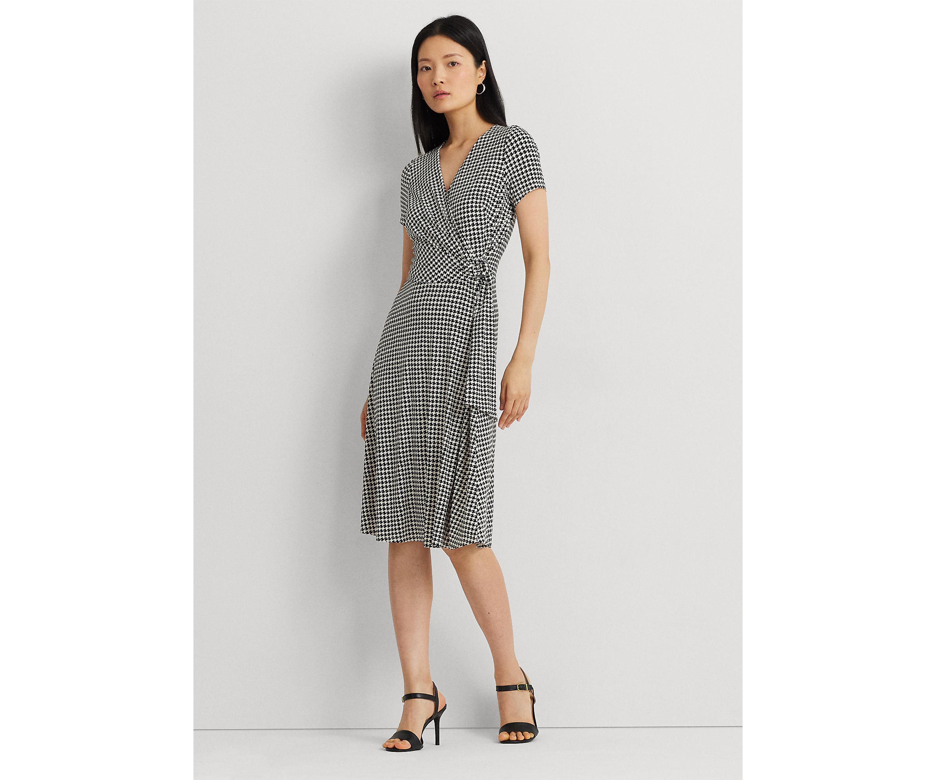 Houndstooth Jersey Surplice Dress
