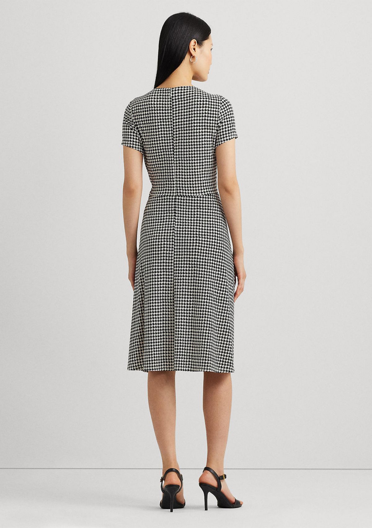 Houndstooth Jersey Surplice Dress