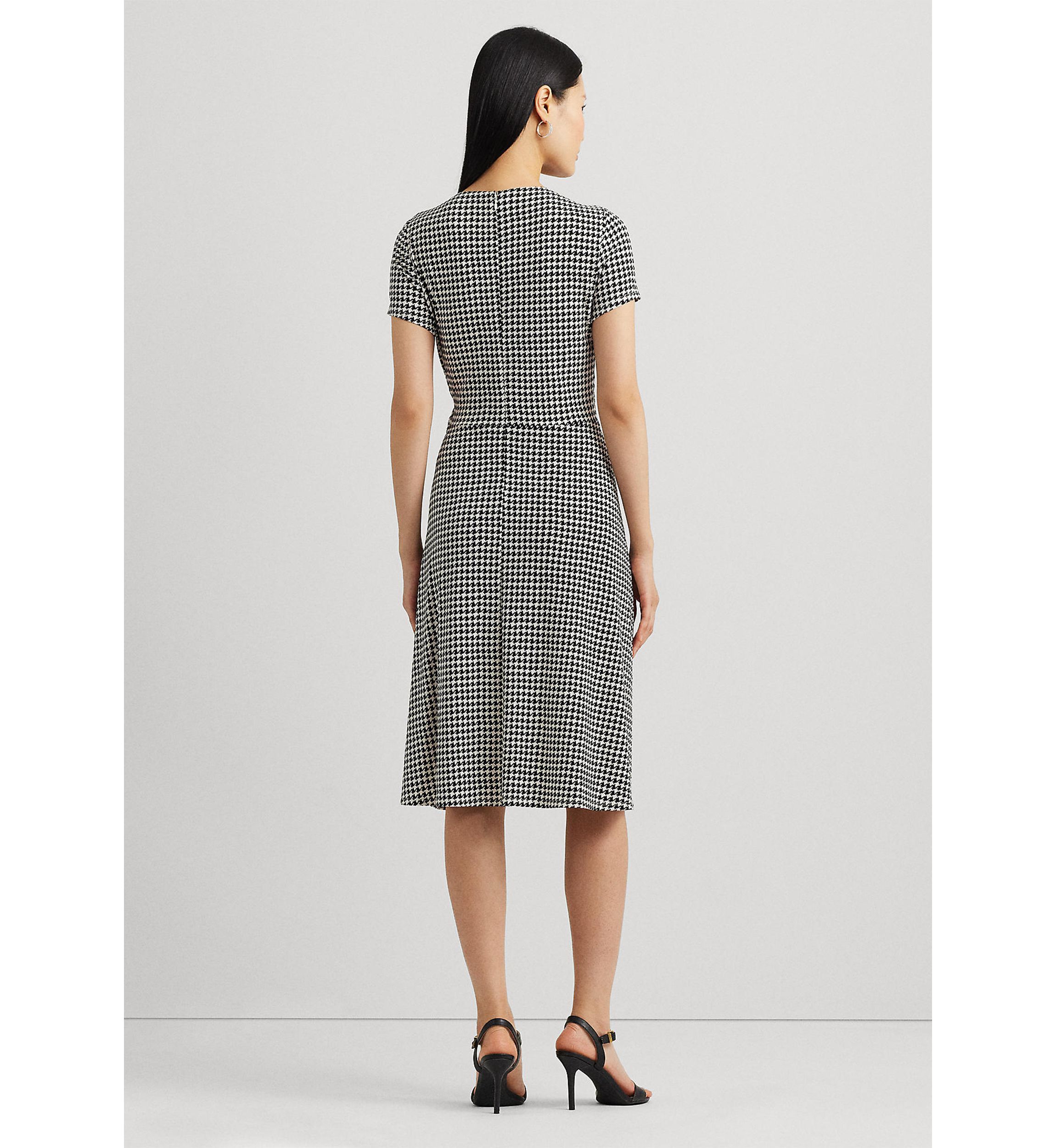 Houndstooth Jersey Surplice Dress