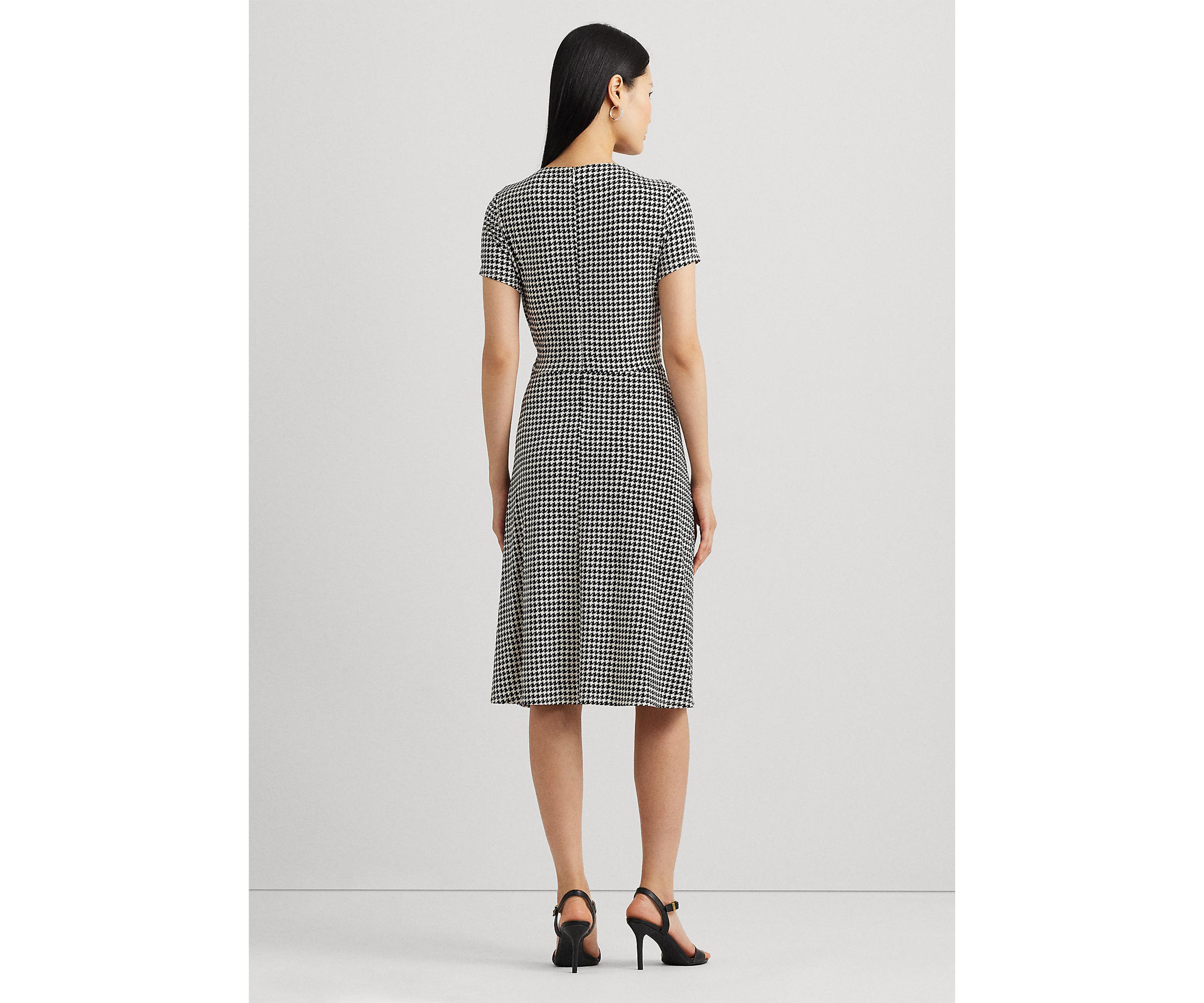 Houndstooth Jersey Surplice Dress
