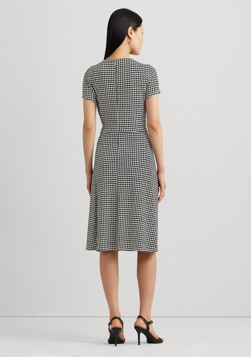 Houndstooth Jersey Surplice Dress