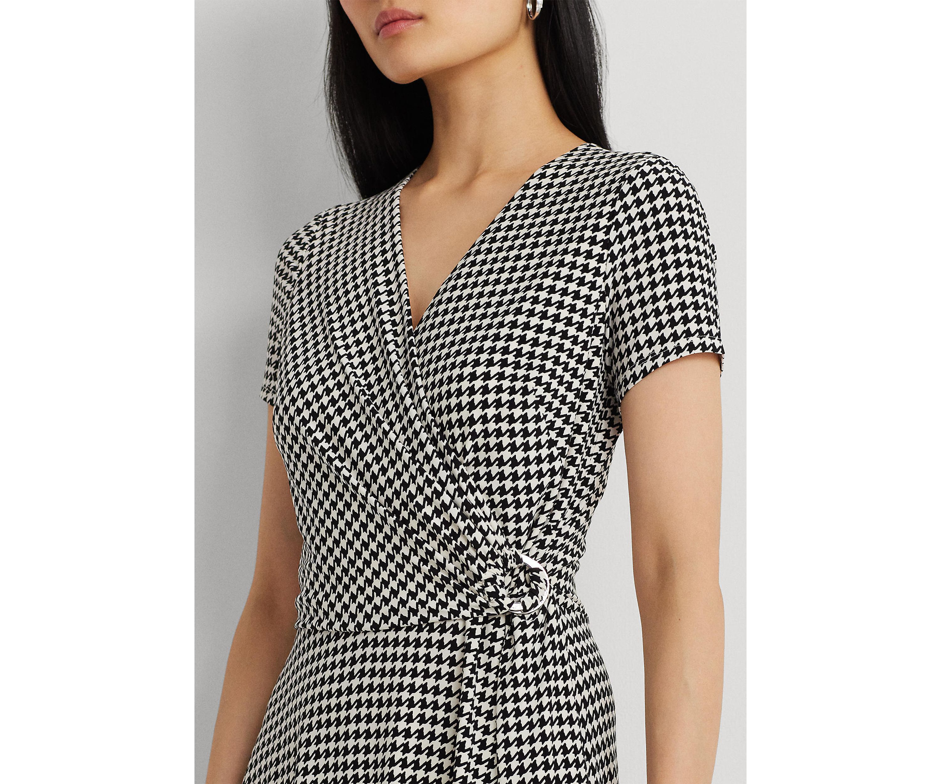Houndstooth Jersey Surplice Dress