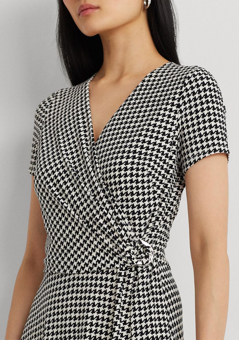 Houndstooth Jersey Surplice Dress