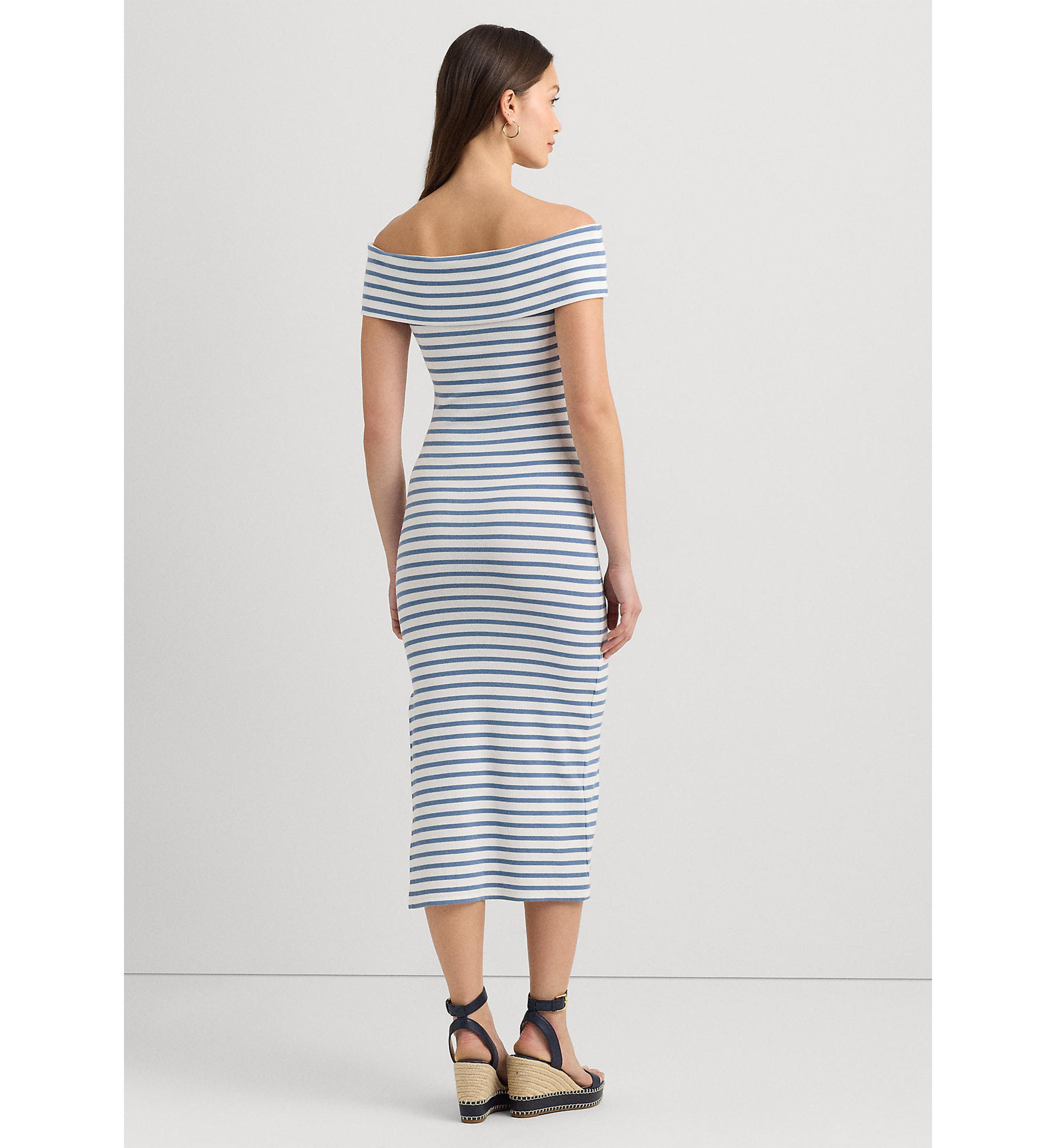 Striped Off the Shoulder Midi Dress