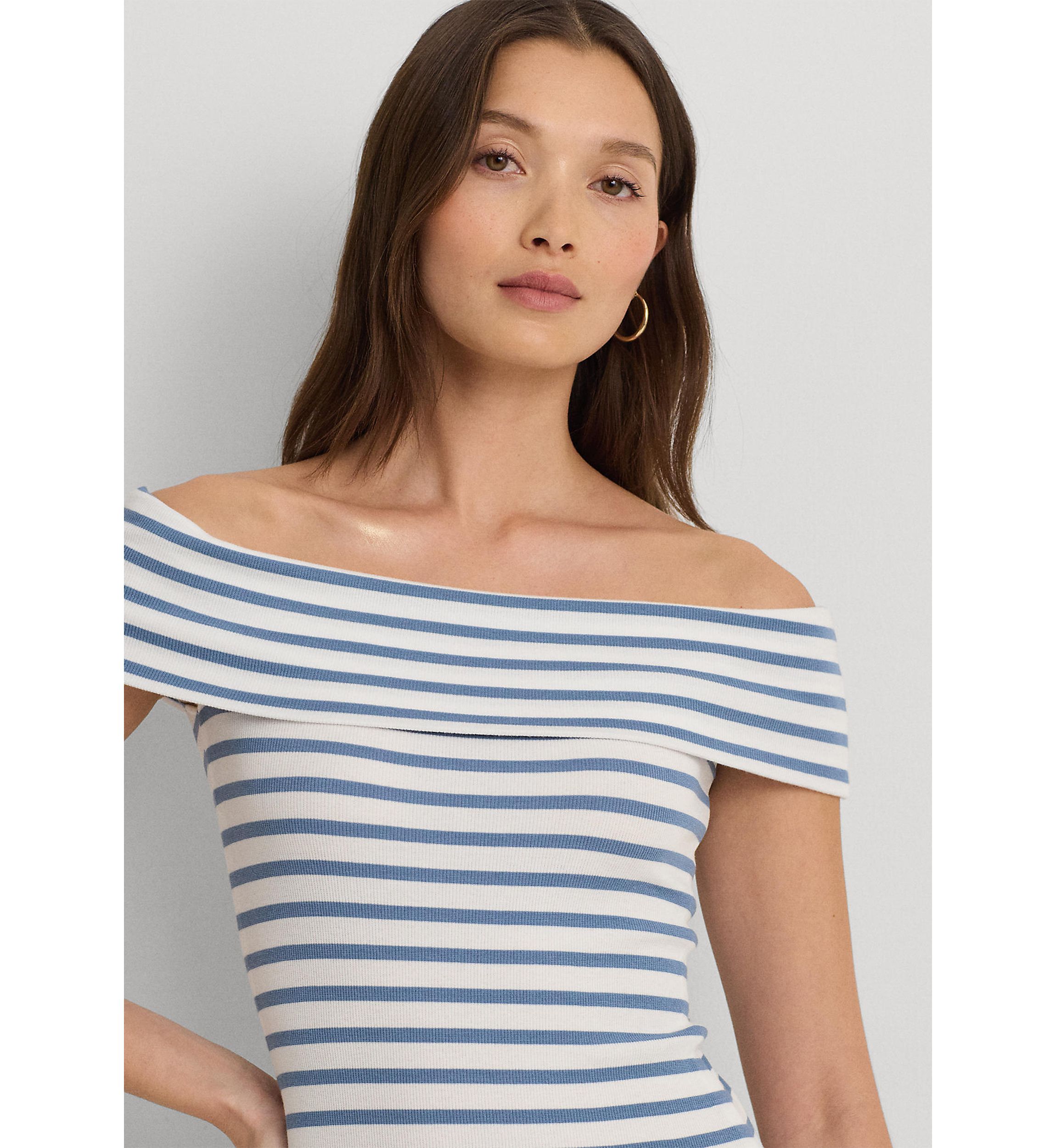Striped Off the Shoulder Midi Dress