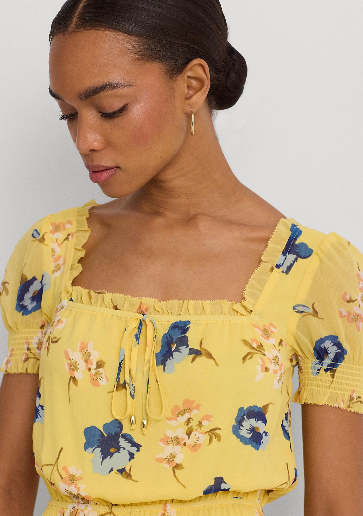 Floral Georgette Puff Sleeve Midi Dress