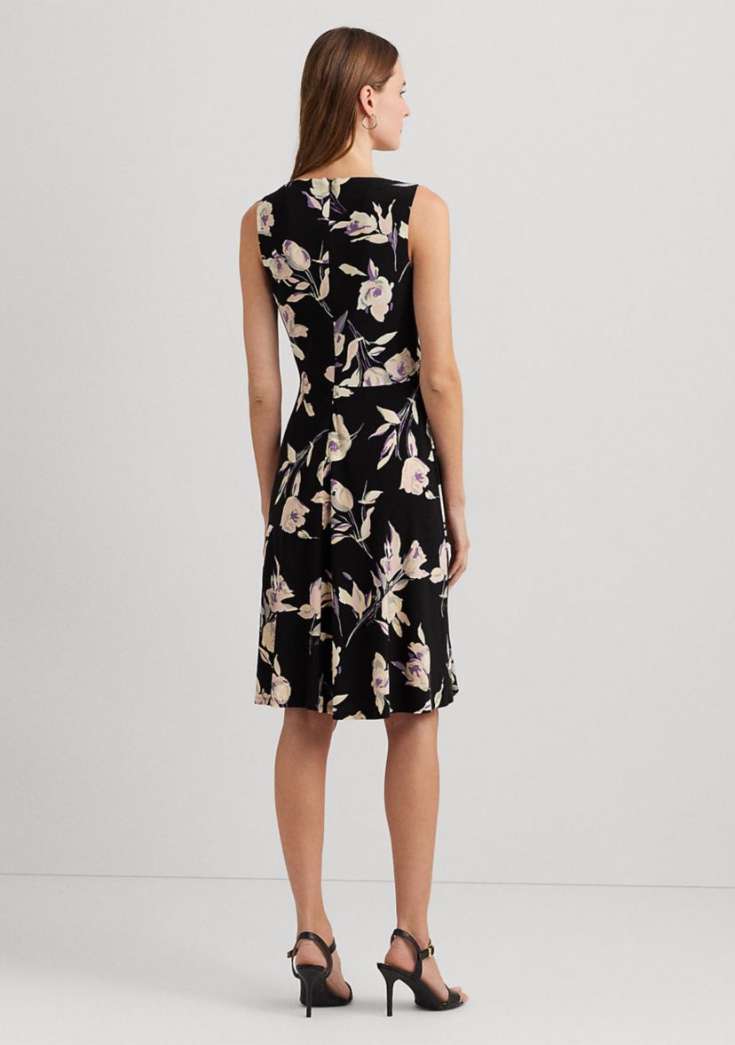 Womens Floral Surplice Jersey Sleeveless Dress