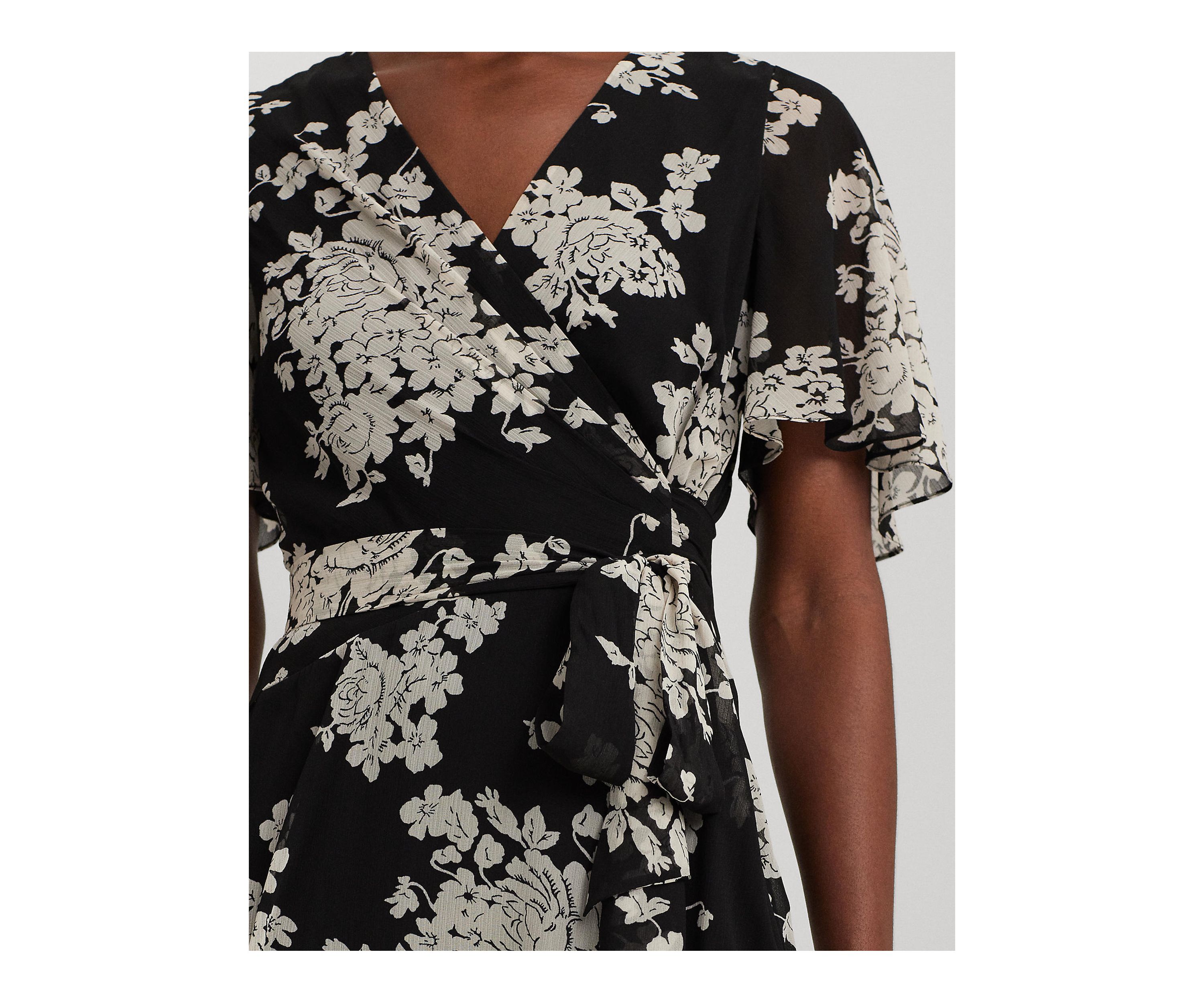 Womens Floral Belted Crinkle Georgette Dress