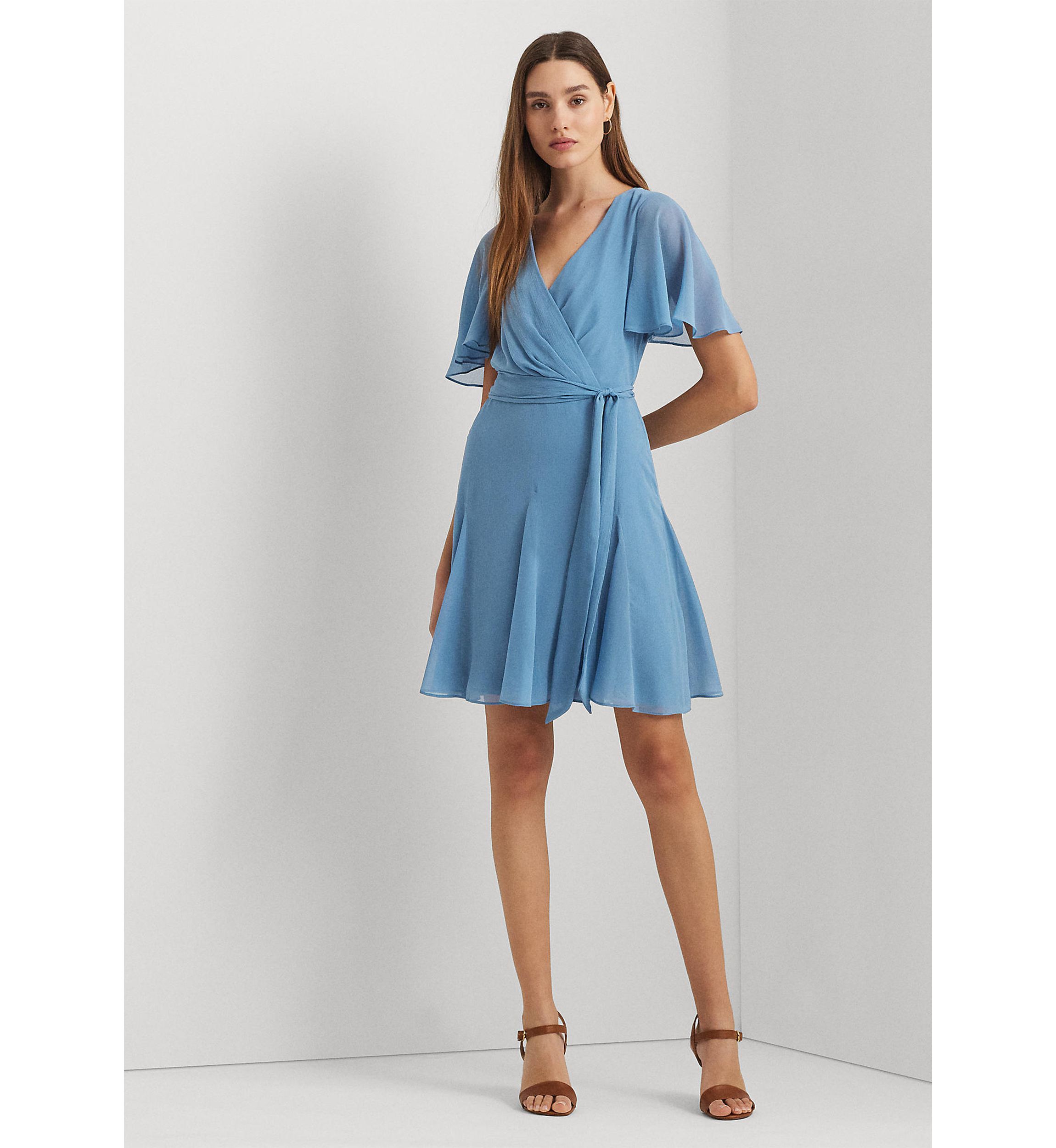Crinkle Georgette Surplice Dress