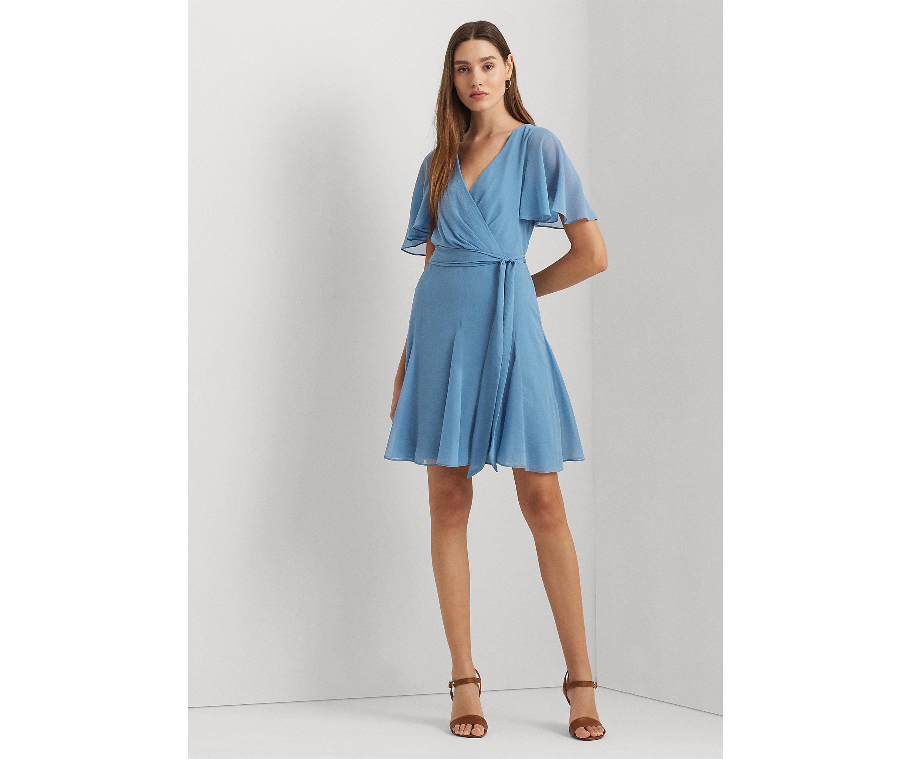 Crinkle Georgette Surplice Dress