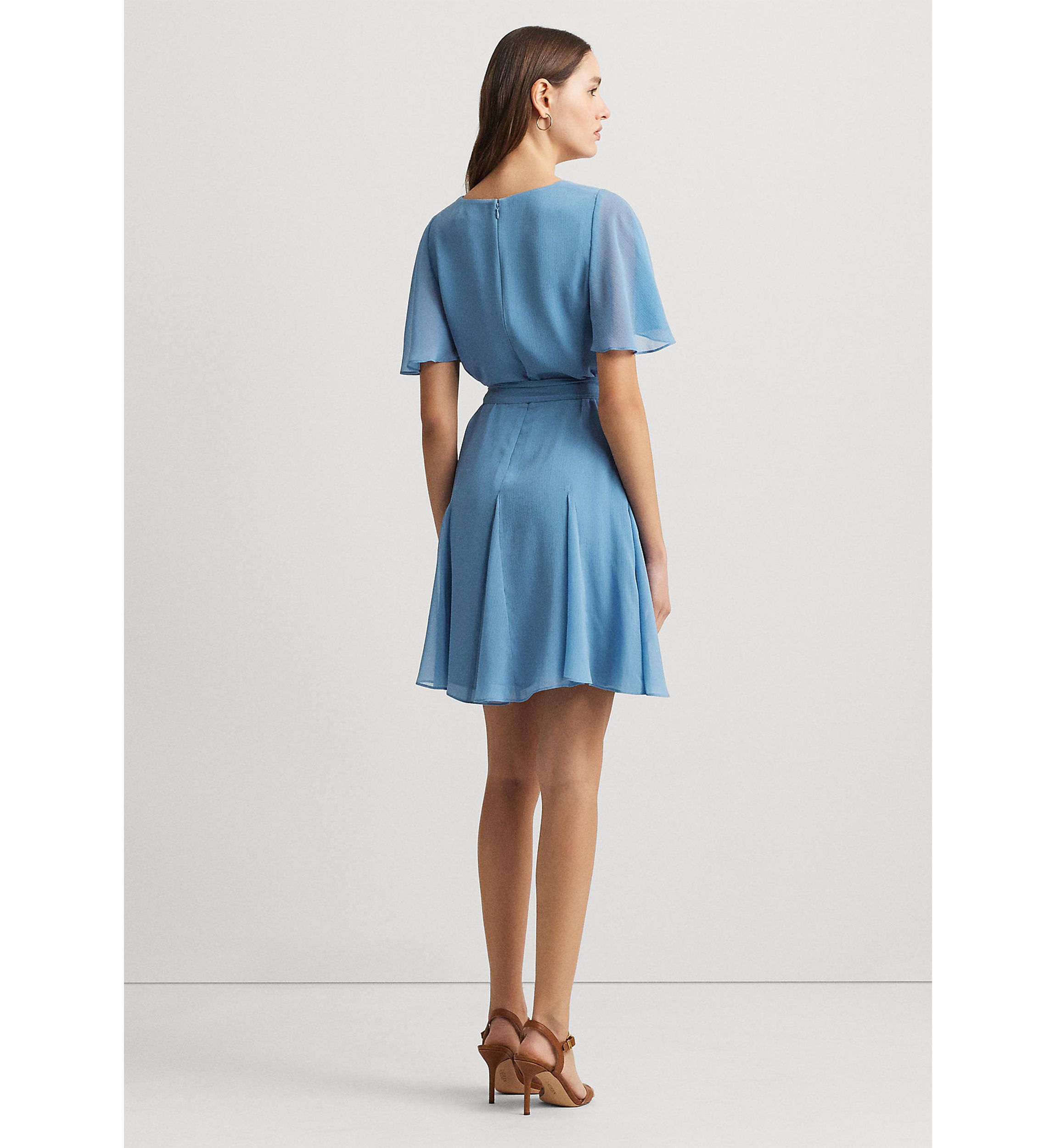 Crinkle Georgette Surplice Dress