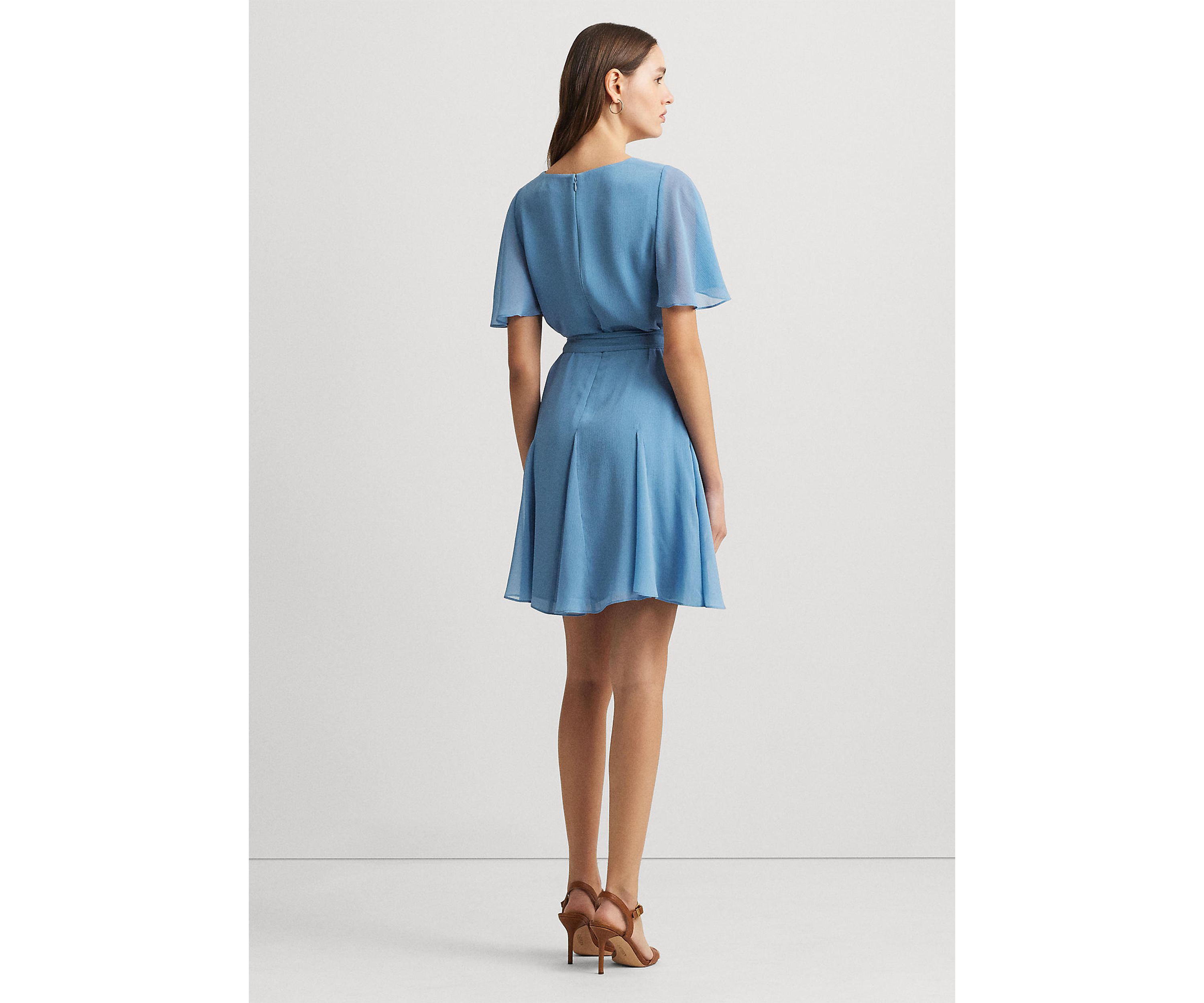 Crinkle Georgette Surplice Dress