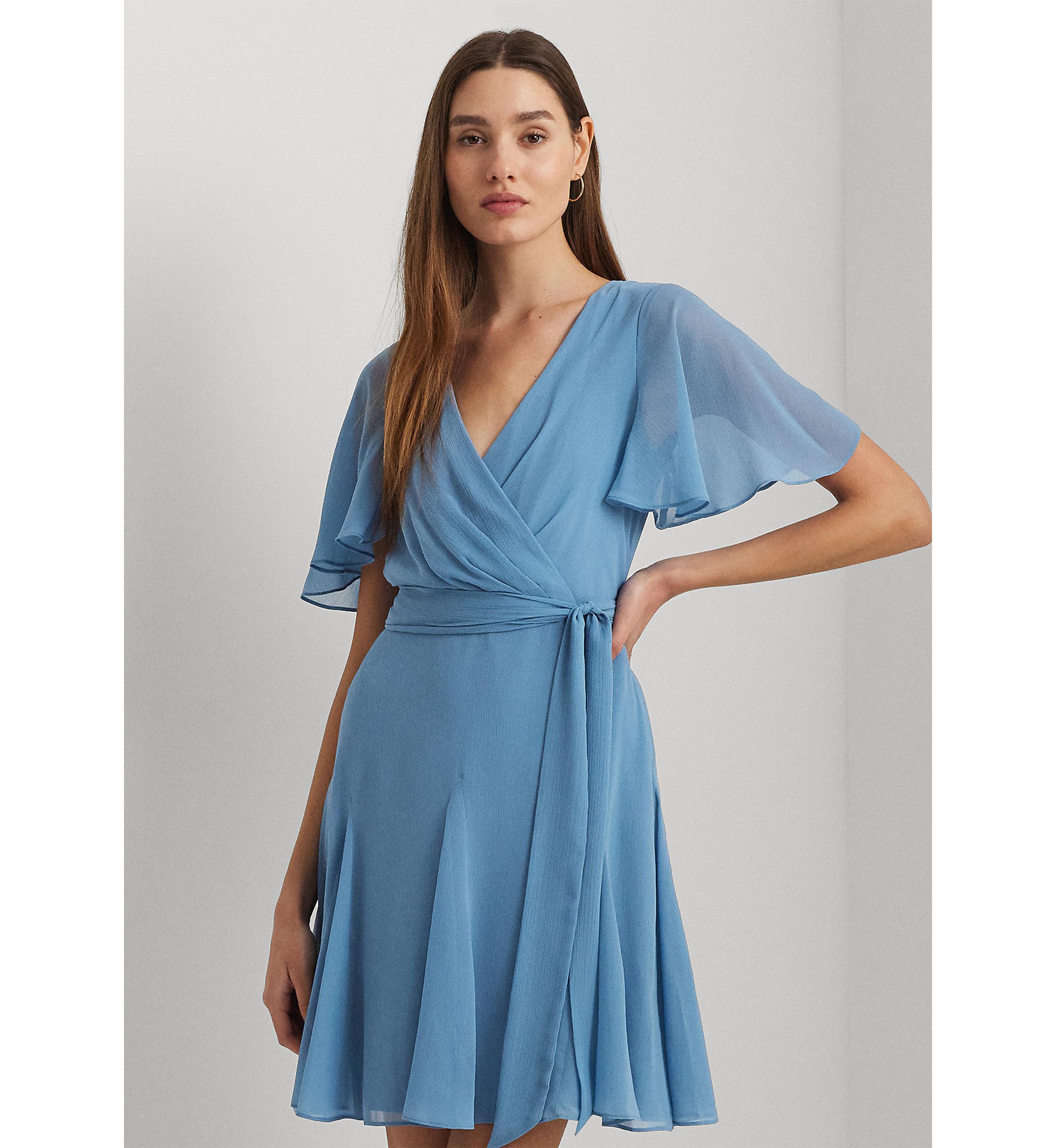 Crinkle Georgette Surplice Dress