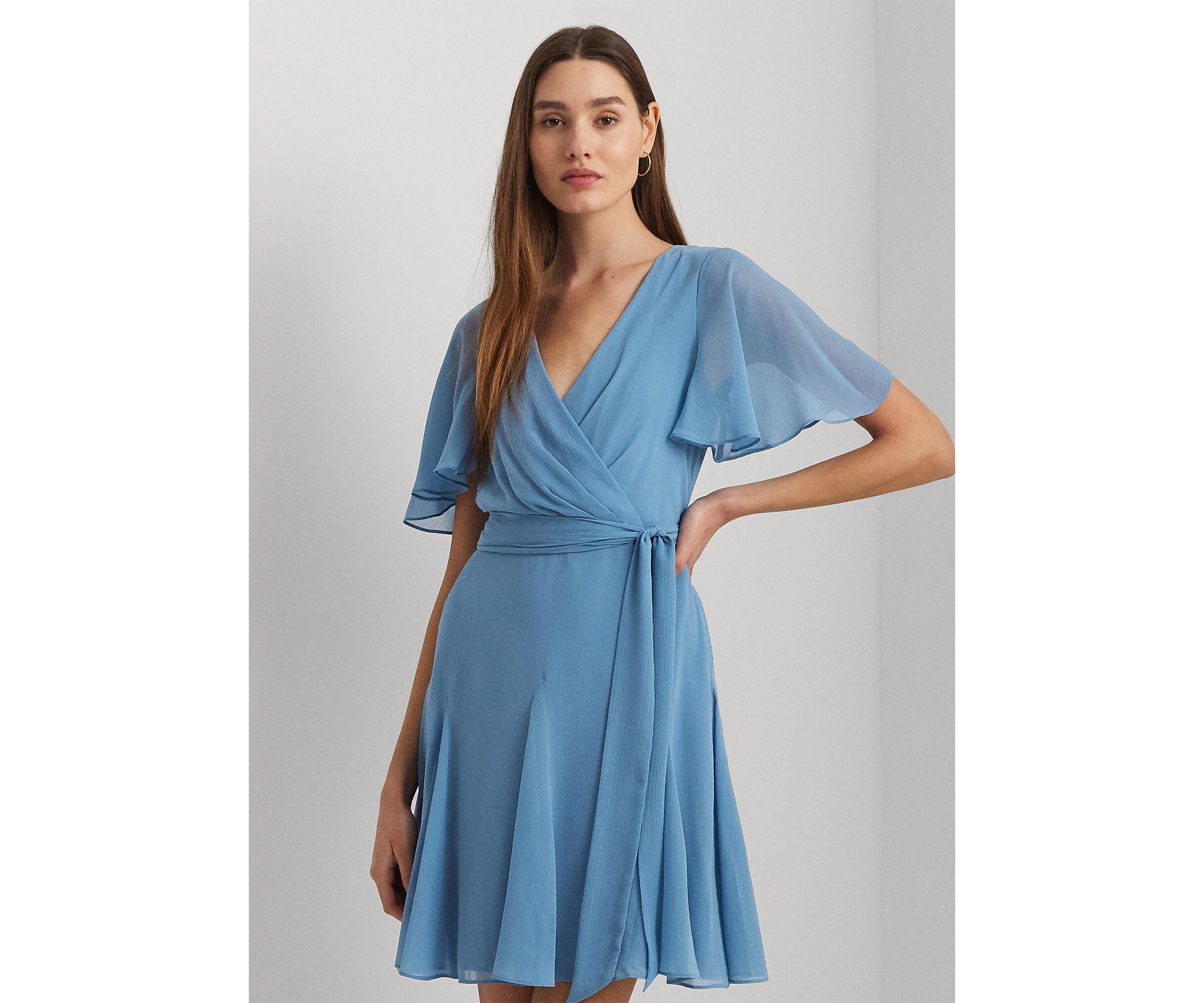 Crinkle Georgette Surplice Dress
