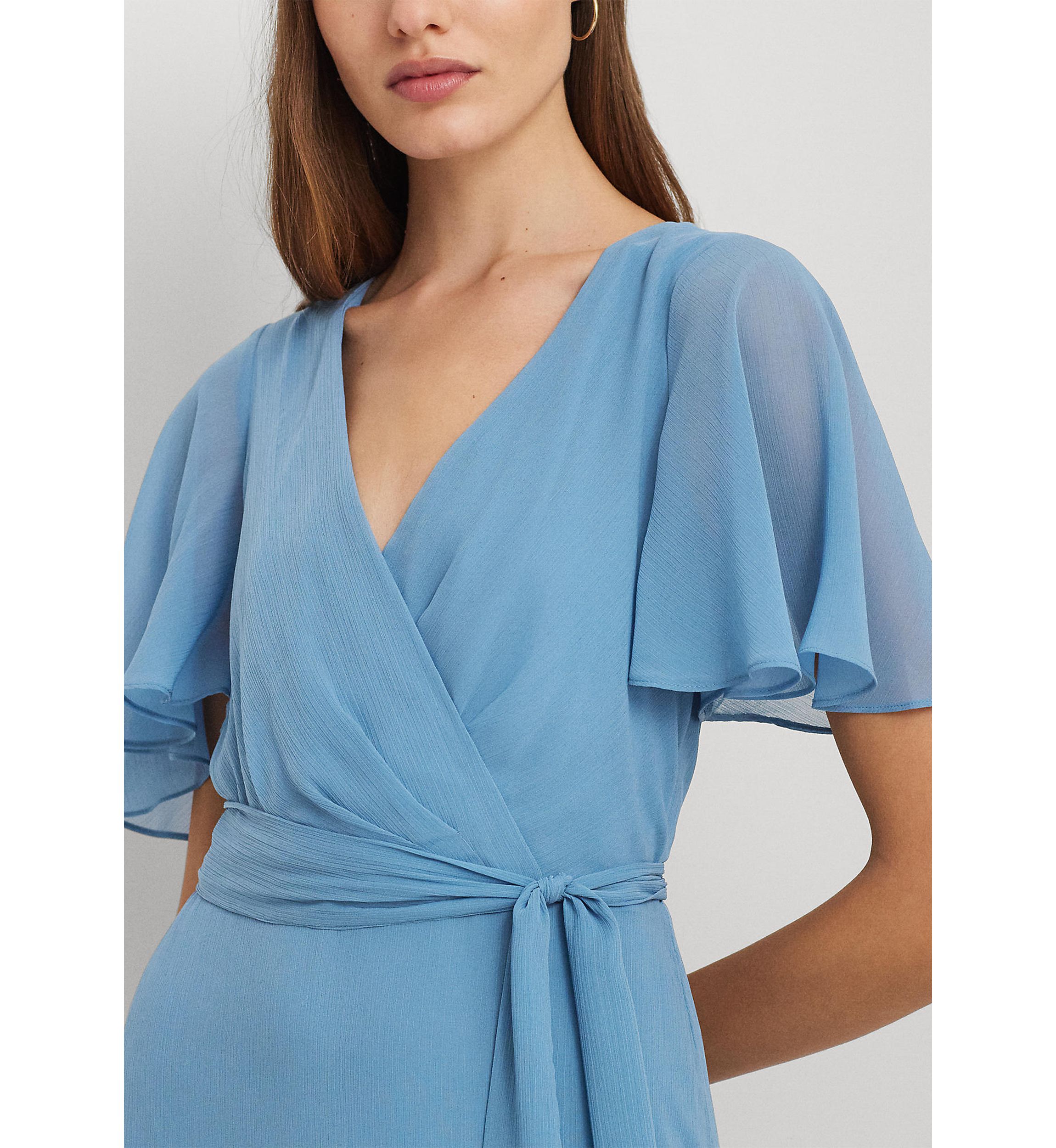 Crinkle Georgette Surplice Dress