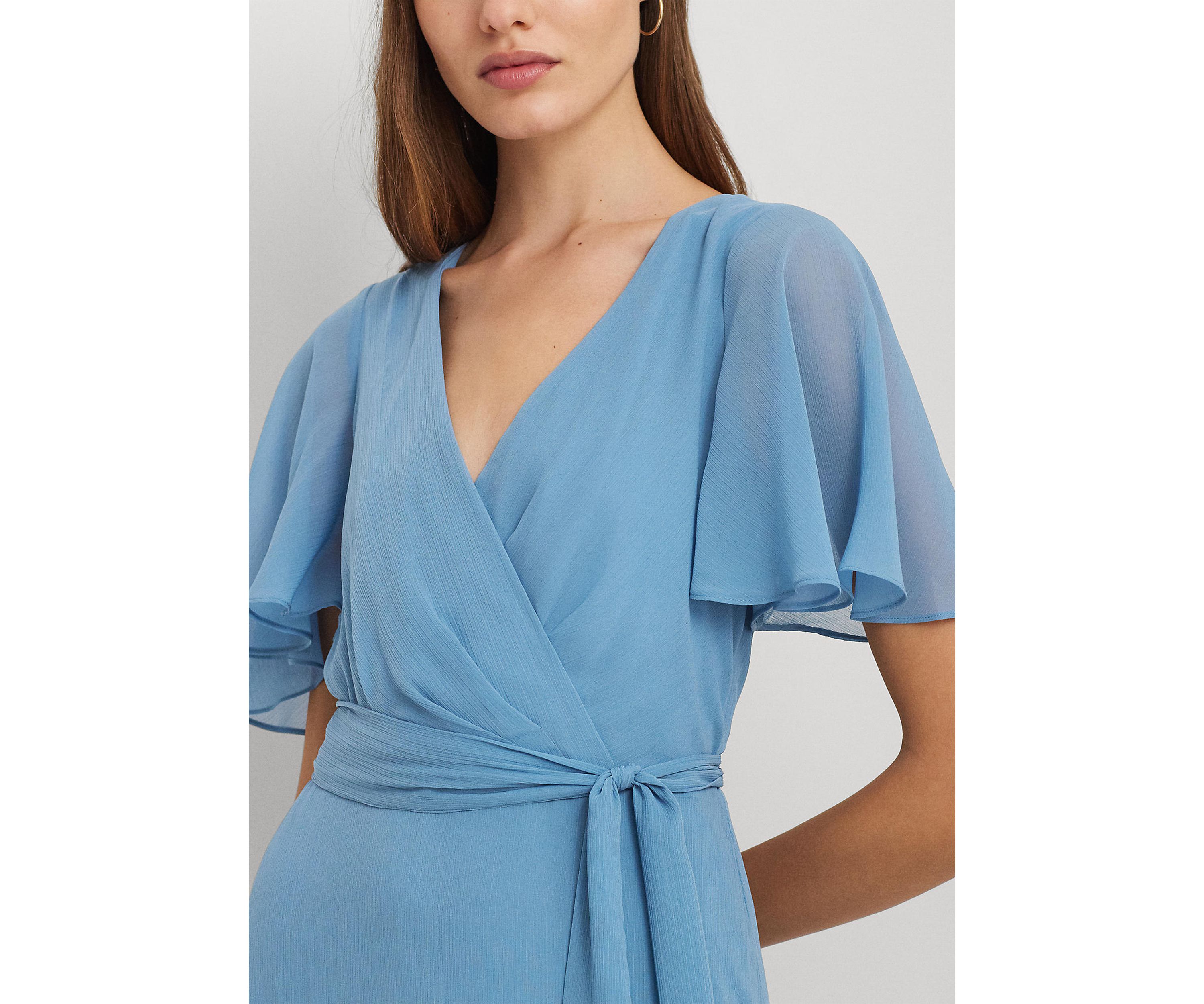 Crinkle Georgette Surplice Dress