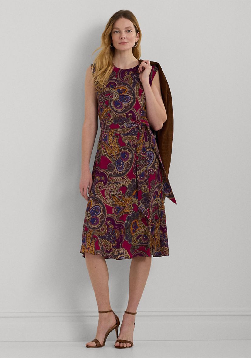 Paisley Belted Bubble Crepe Dress