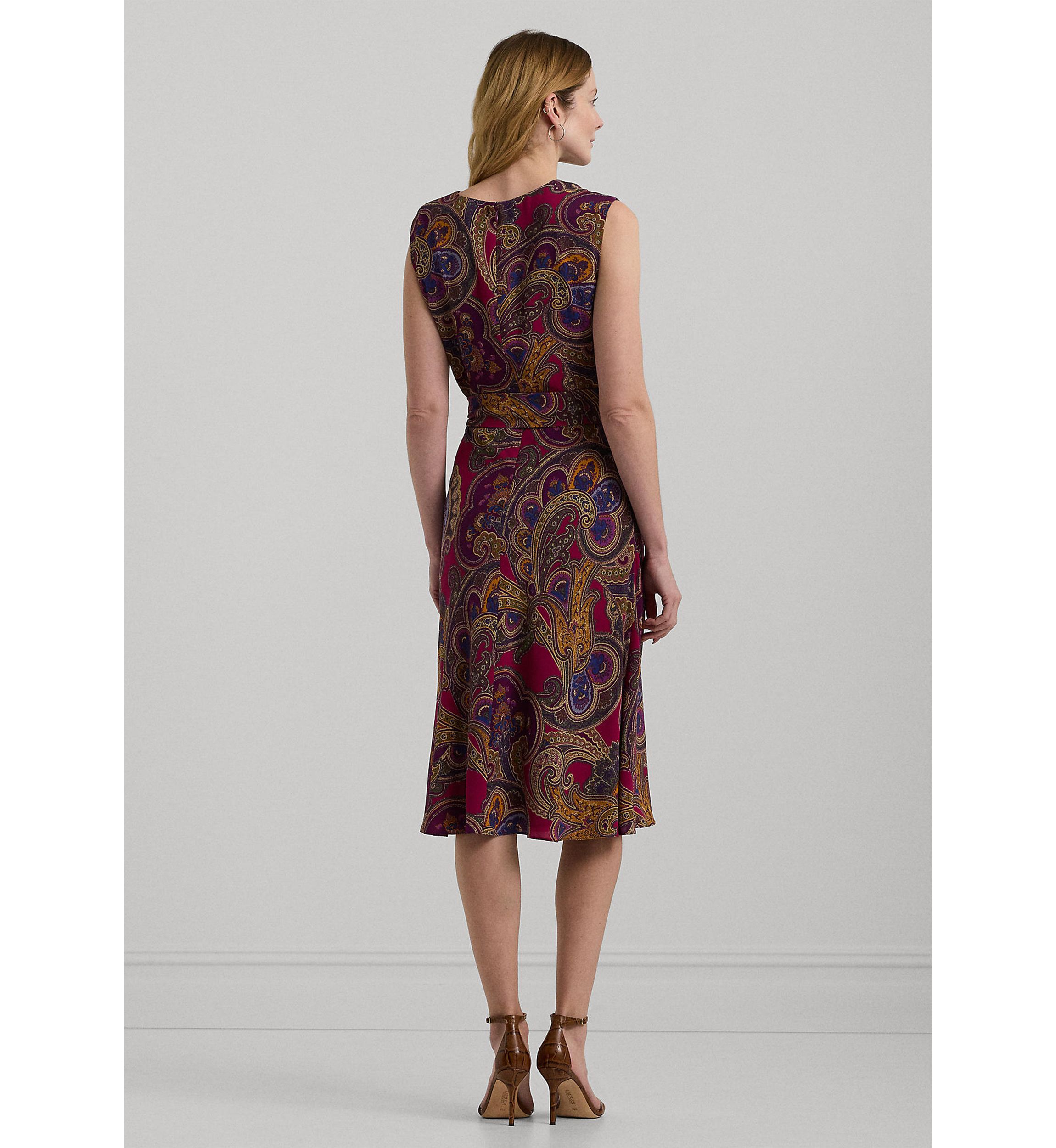 Paisley Belted Bubble Crepe Dress
