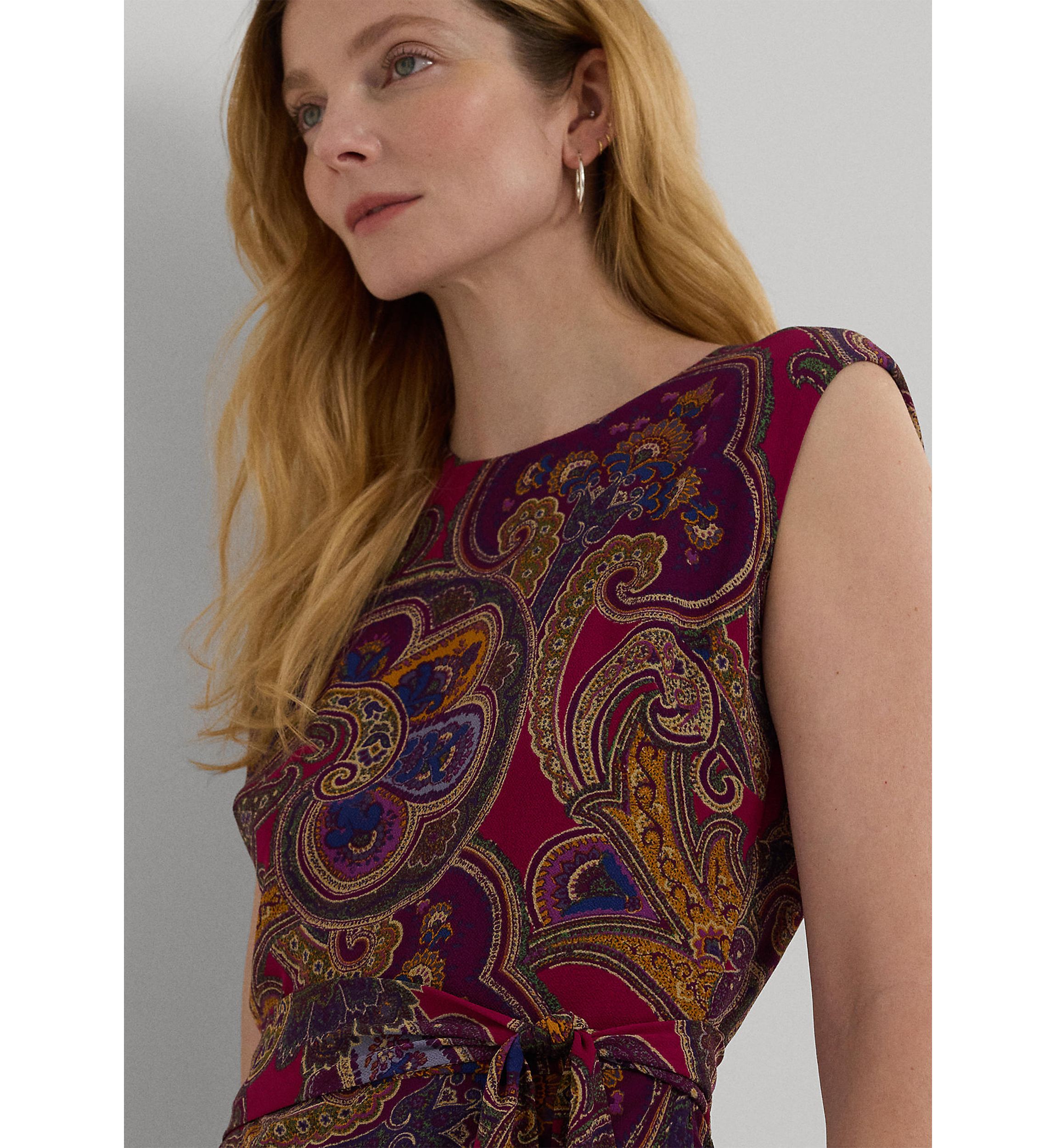 Paisley Belted Bubble Crepe Dress