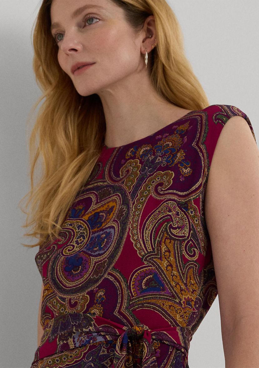 Paisley Belted Bubble Crepe Dress