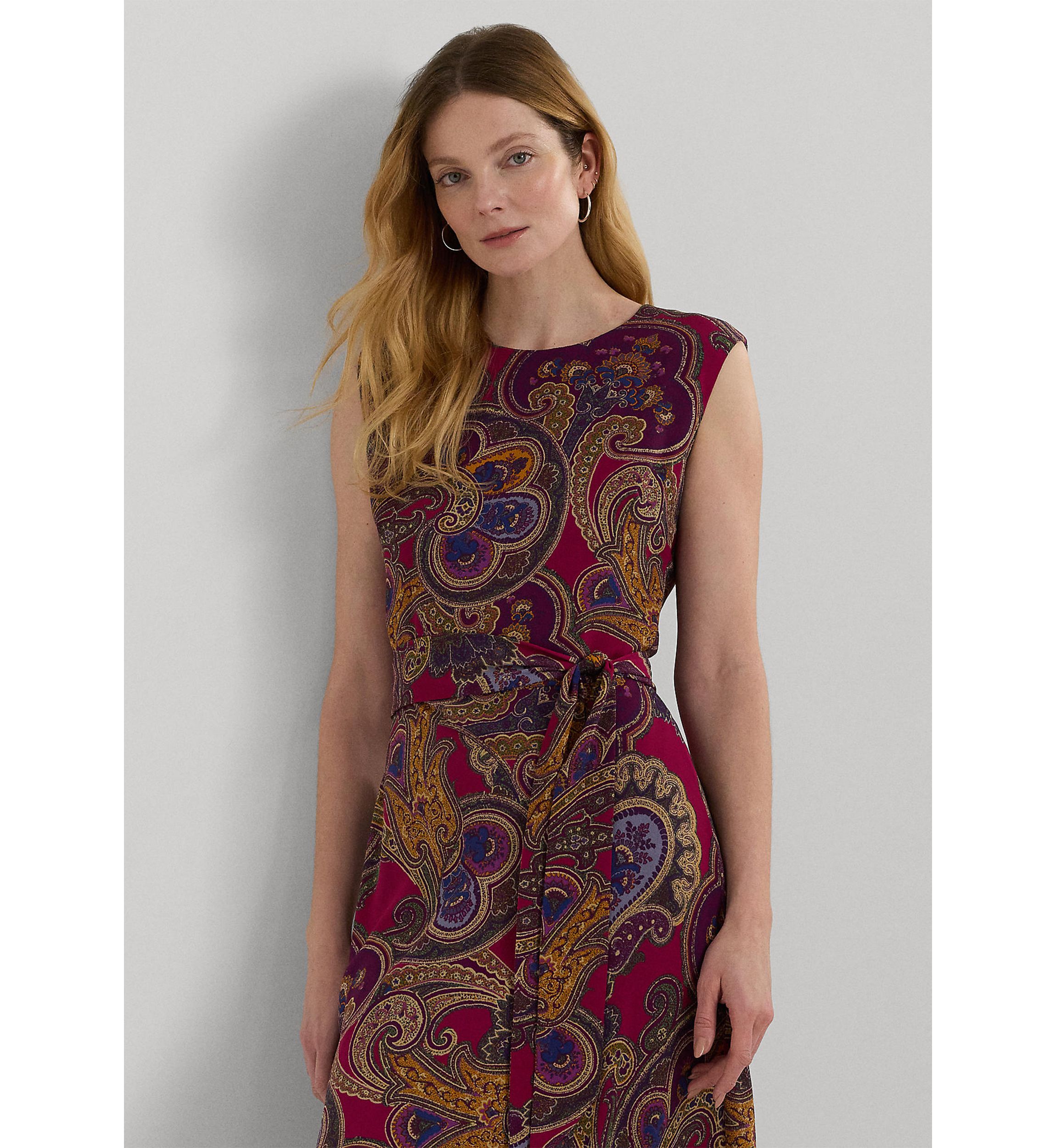 Paisley Belted Bubble Crepe Dress