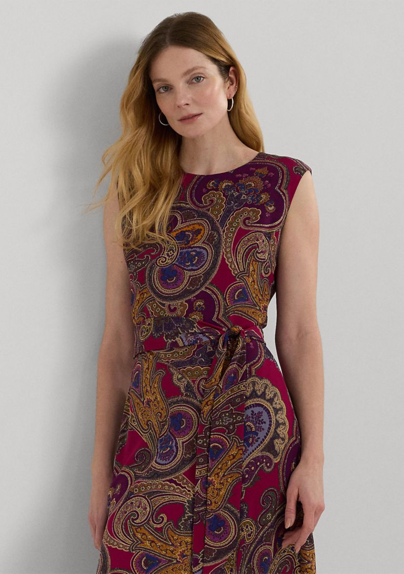 Paisley Belted Bubble Crepe Dress