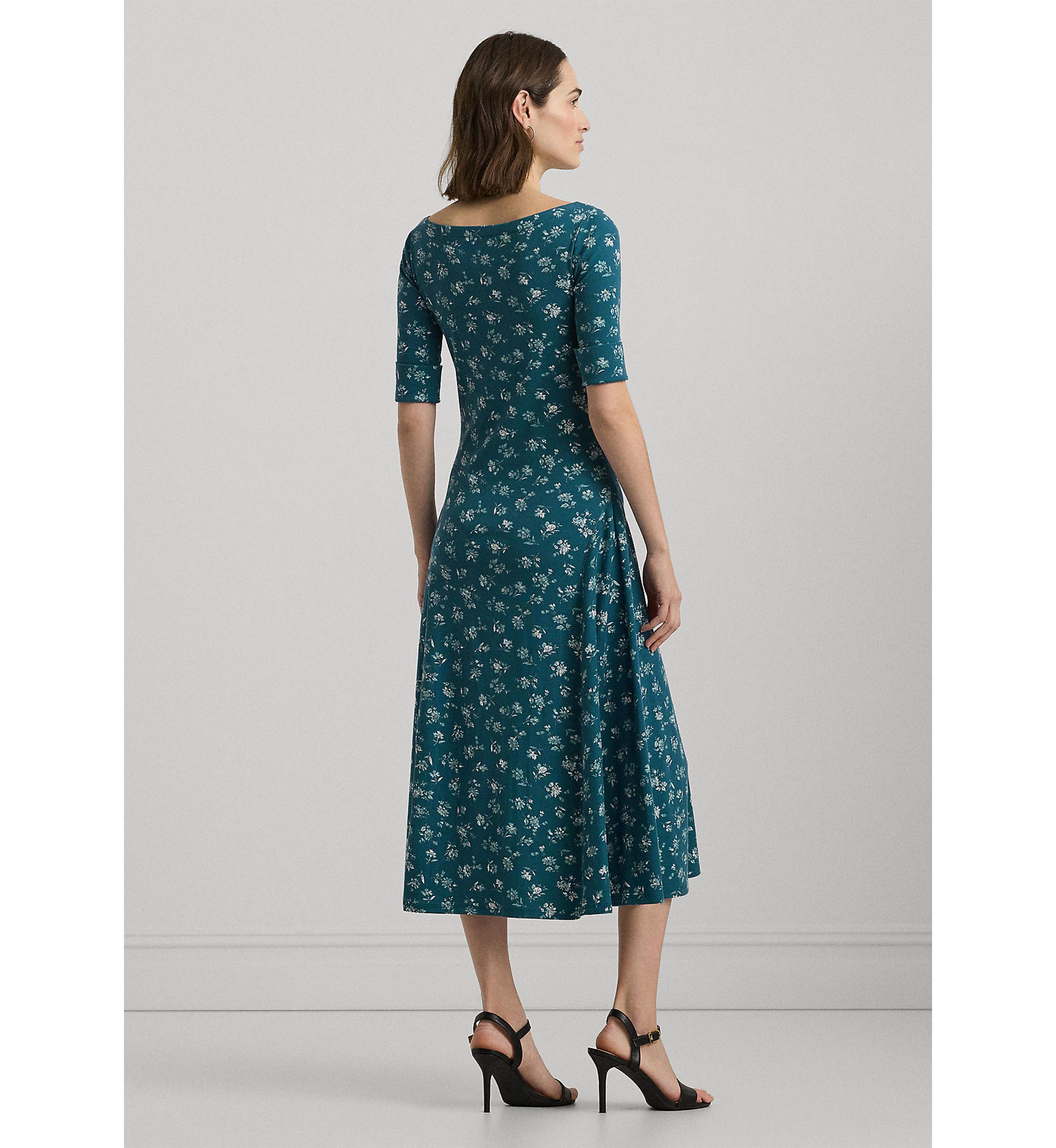 Womens Floral Stretch Cotton Midi Dress