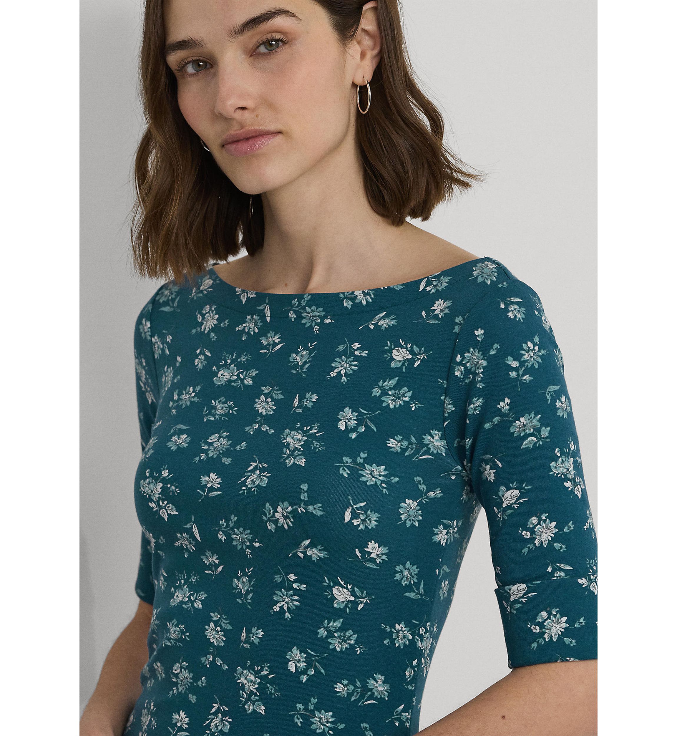 Womens Floral Stretch Cotton Midi Dress