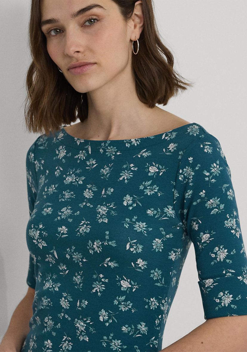 Womens Floral Stretch Cotton Midi Dress