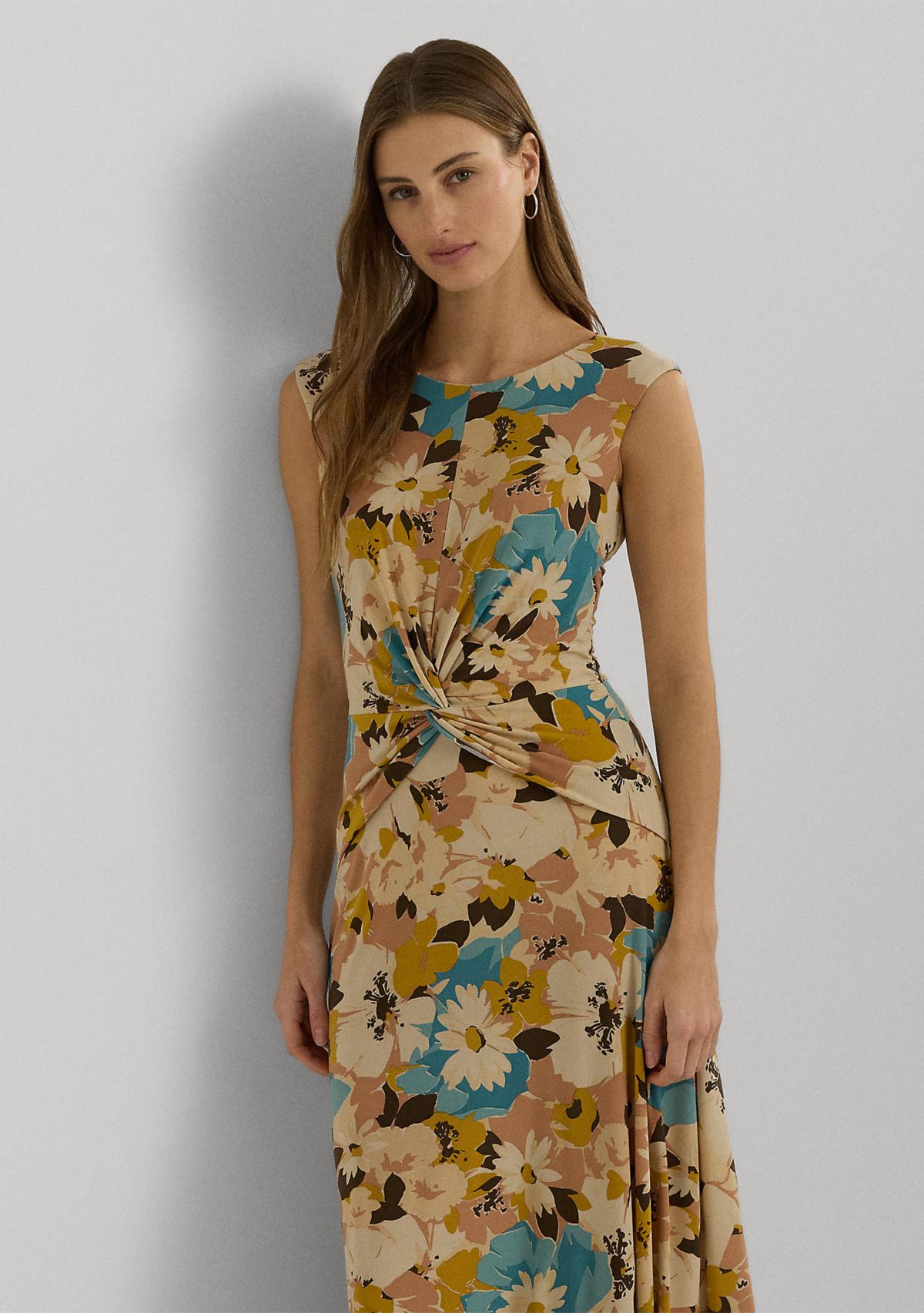 Womens Floral Twist-Front Jersey Dress