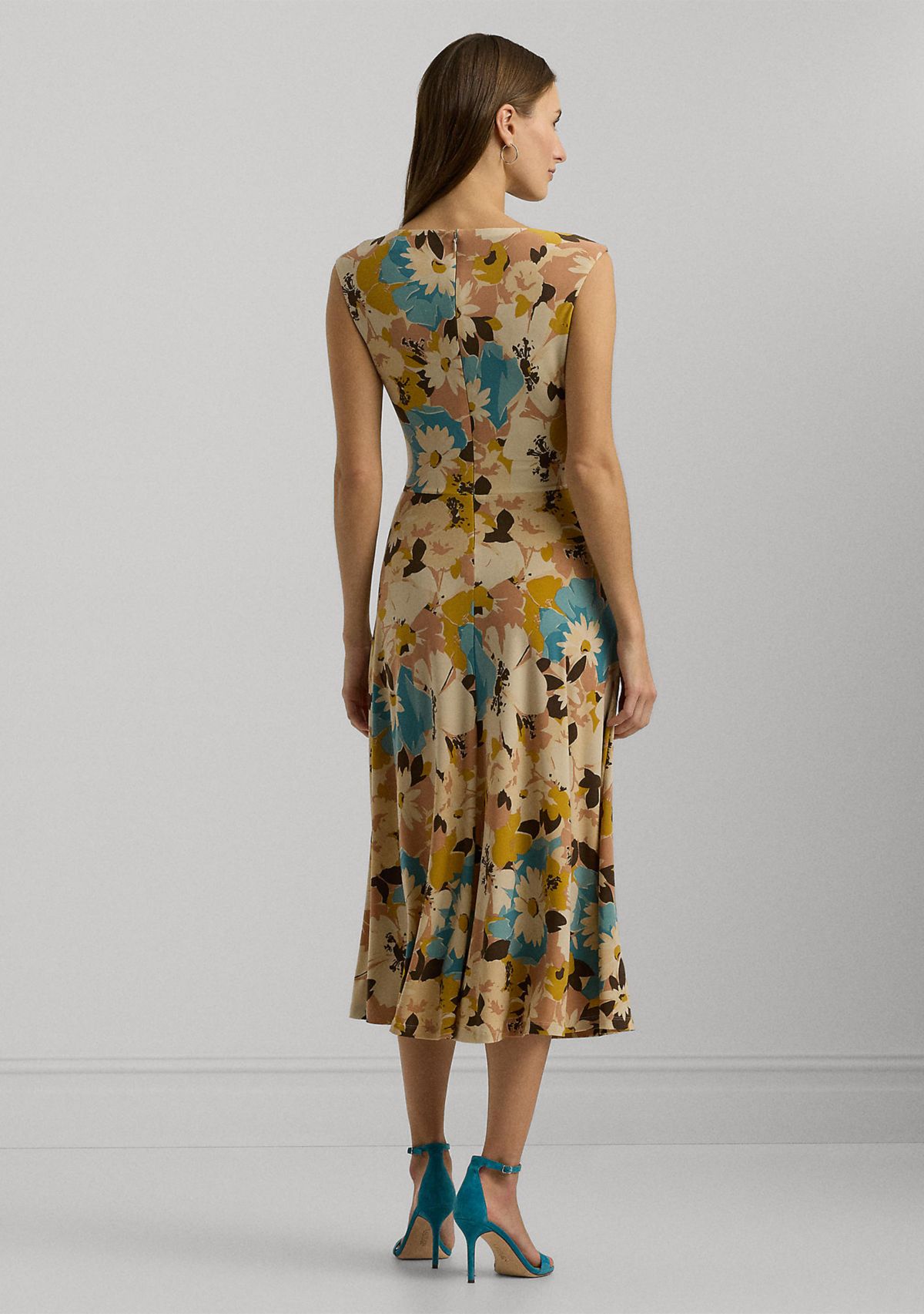 Womens Floral Twist-Front Jersey Dress