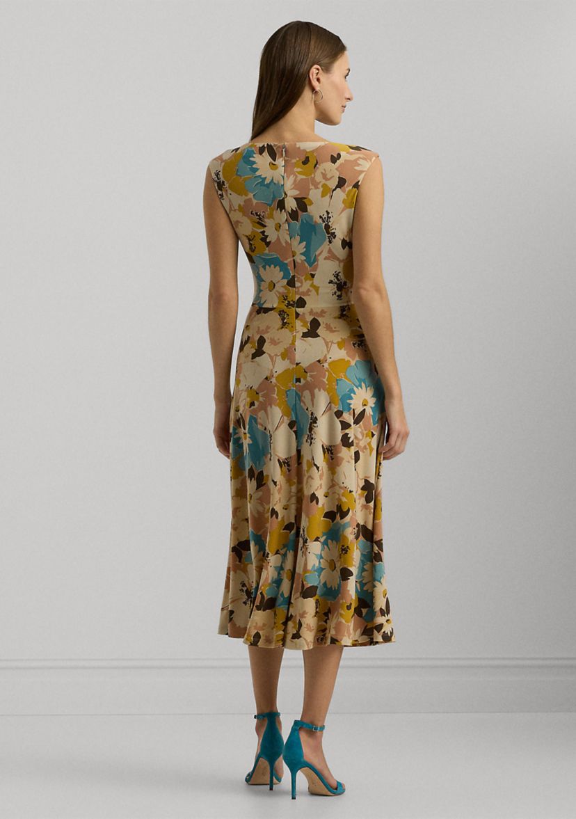 Womens Floral Twist-Front Jersey Dress