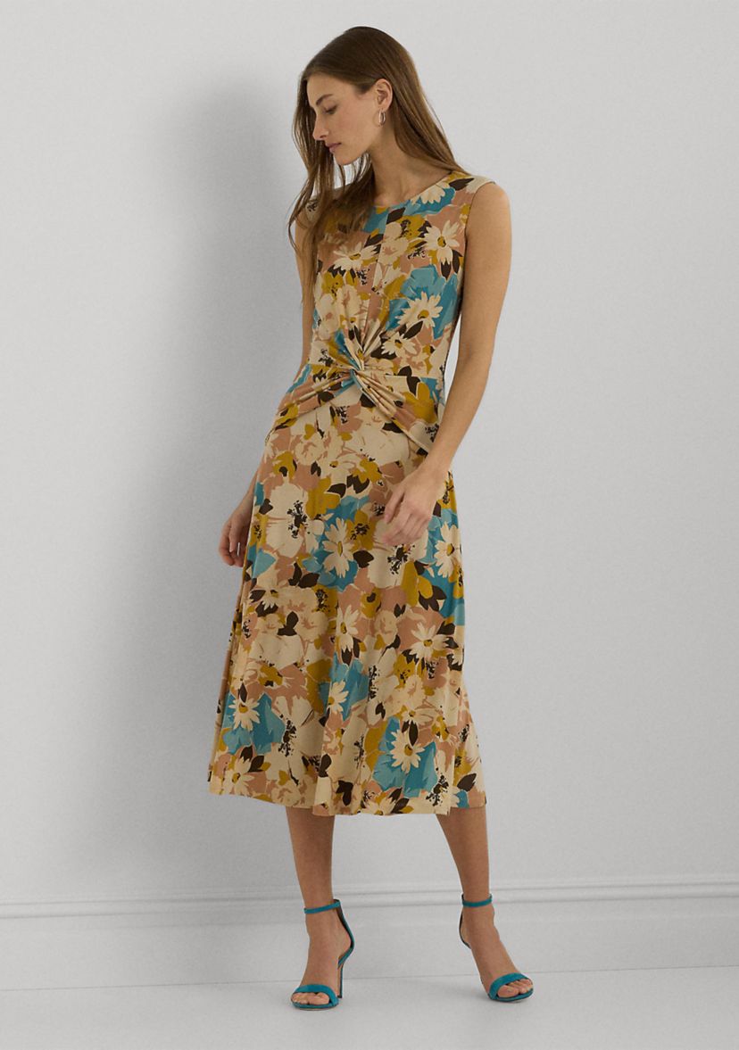 Womens Floral Twist-Front Jersey Dress