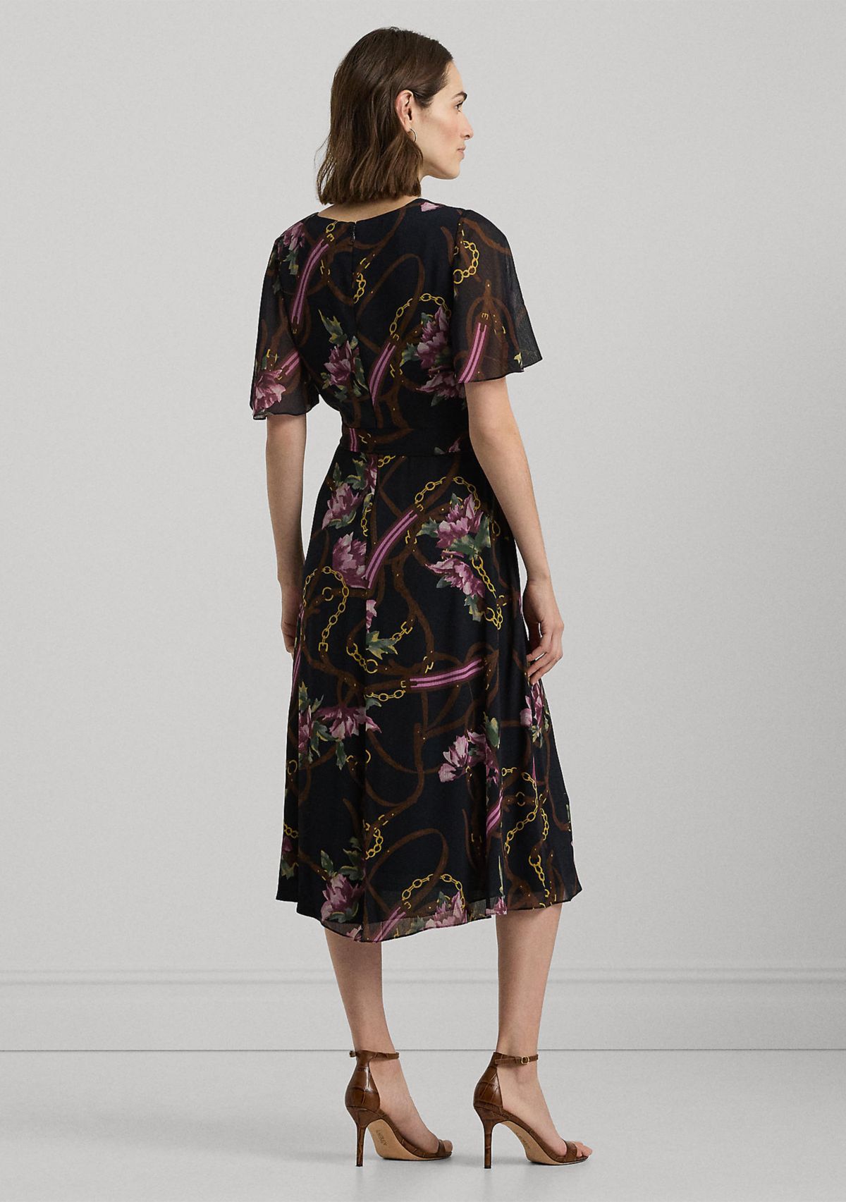 Print Belted Crinkle Georgette Dress