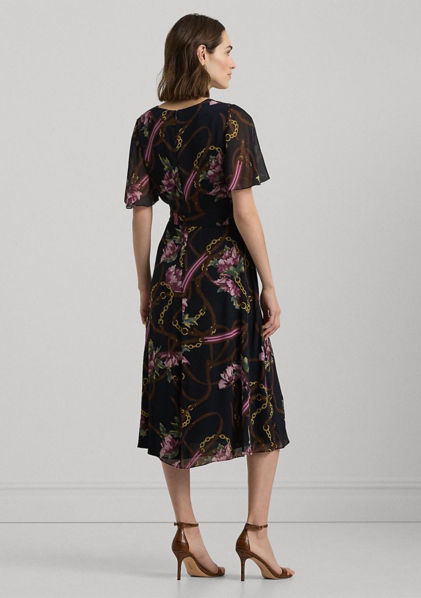 Print Belted Crinkle Georgette Dress