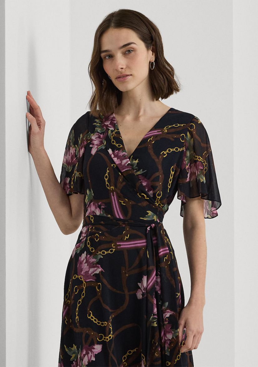 Print Belted Crinkle Georgette Dress