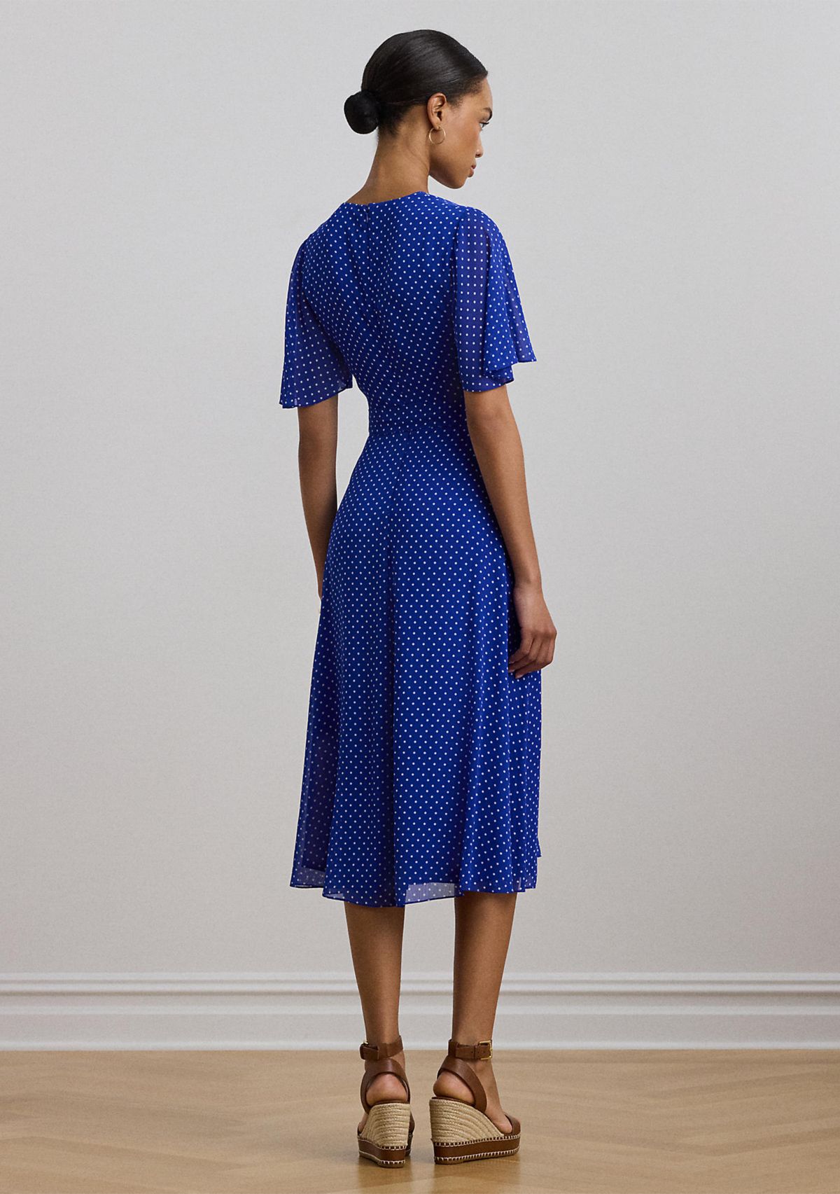 Polka Dot Belted Crinkle Georgette Dress