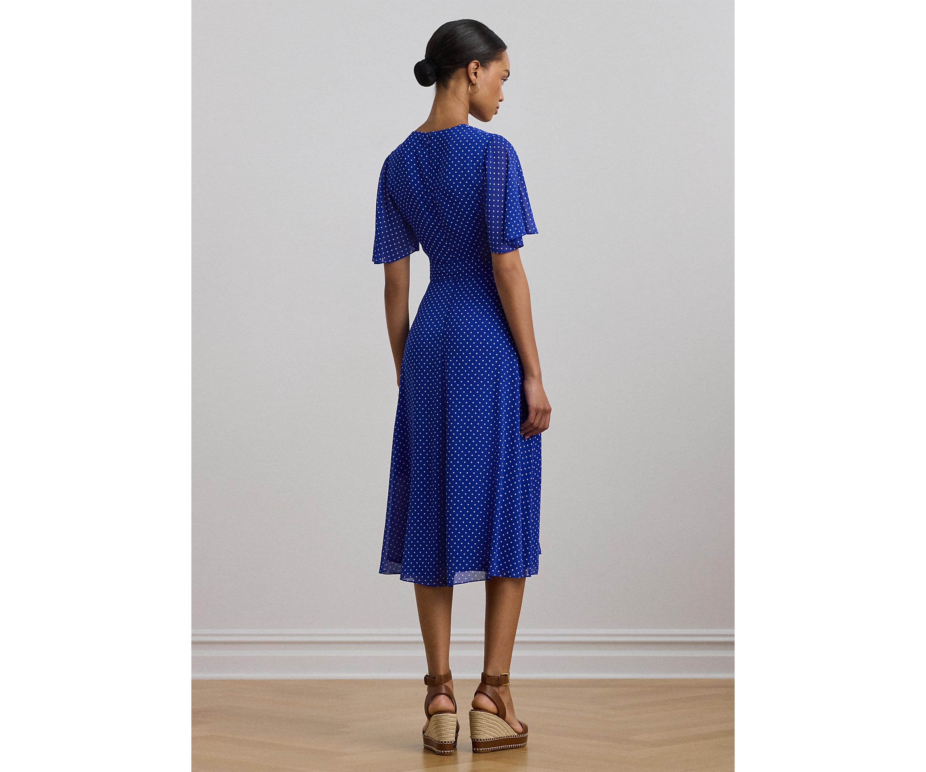Polka Dot Belted Crinkle Georgette Dress