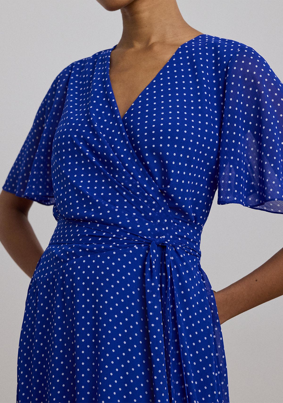 Polka Dot Belted Crinkle Georgette Dress