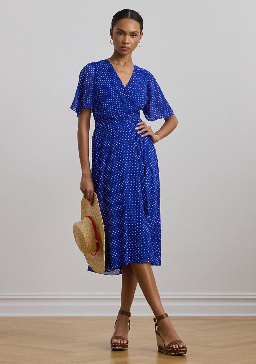 Polka Dot Belted Crinkle Georgette Dress